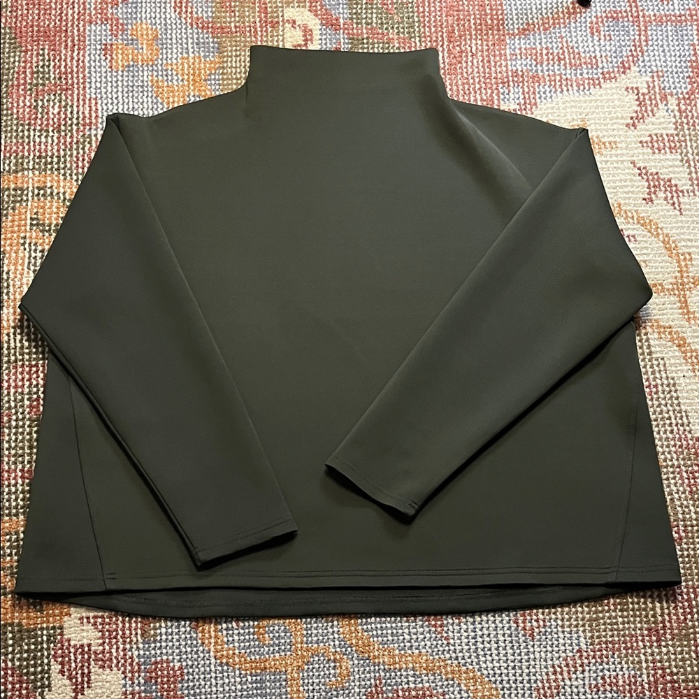 NWOT Aday Like a Boss Mock Neck Pullover Army Green Scuba Fabric Size XL - Picture 2 of 7